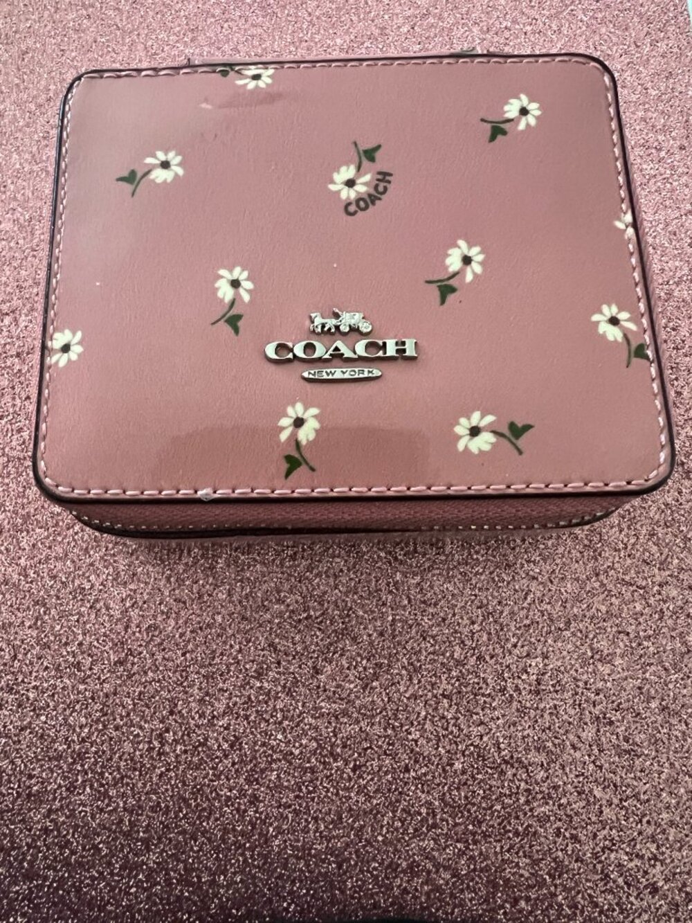 COACH Pink Floral Compact Cosmetic Case